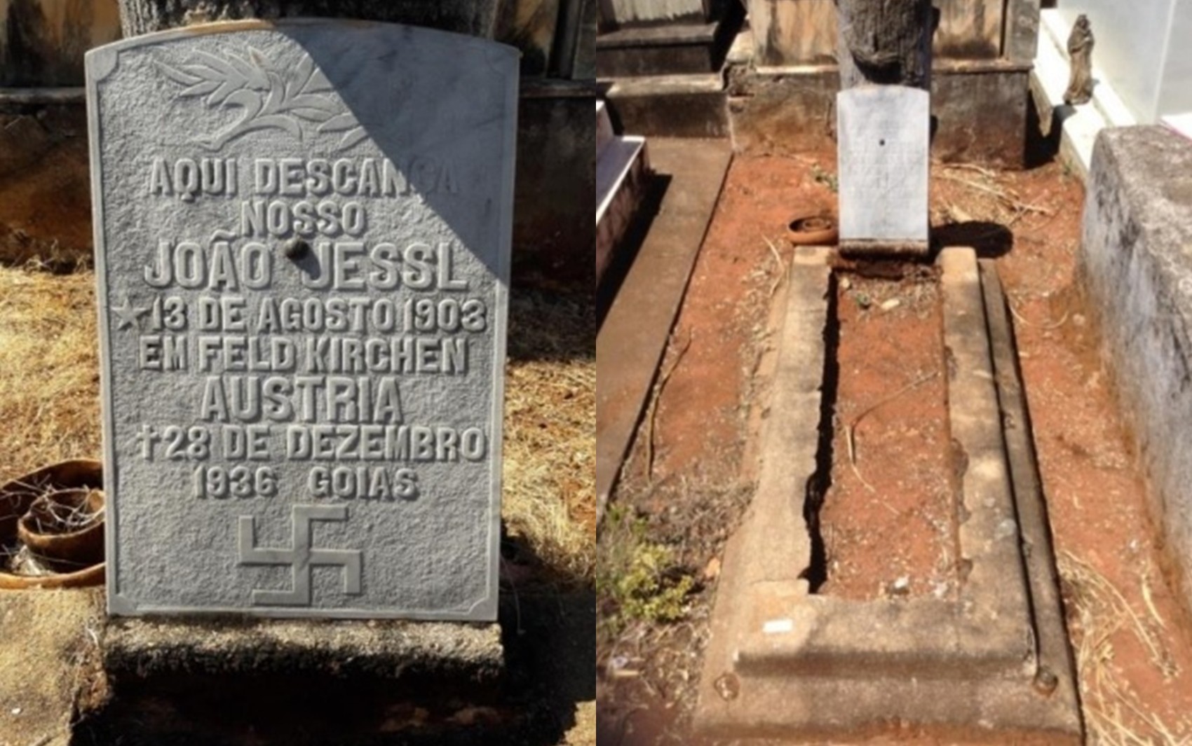 Túmulo com suástica chama atenção em cemitério onde está Cora Coralina e é tema de pesquisa em Goiás