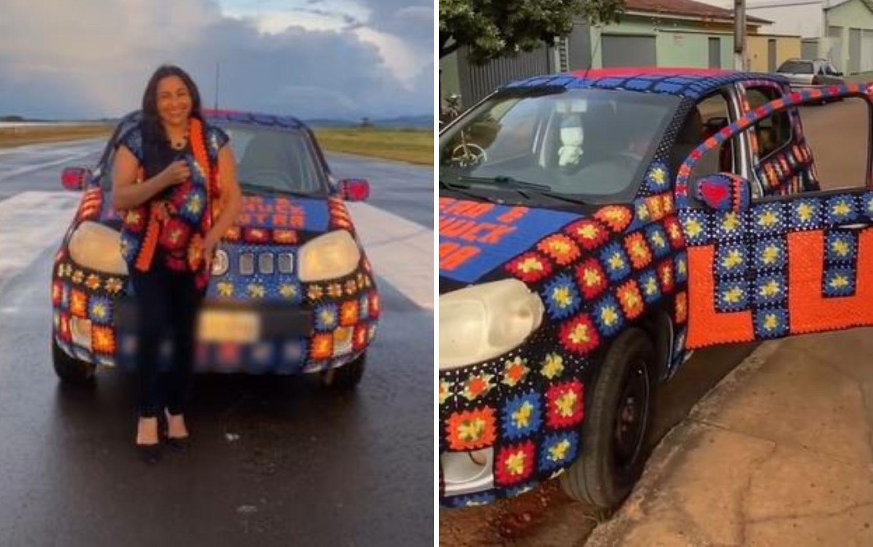 Mulher que cobriu carro com crochê diz que artesanato surgiu como fonte de renda ainda na infância: 'Sempre fui muito criativa'