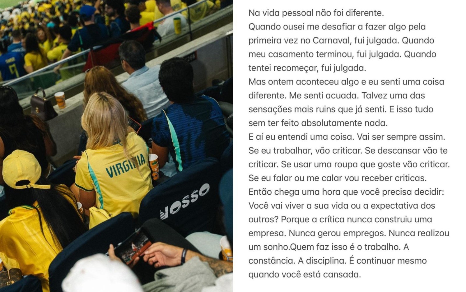 Virginia diz que ser alvo de vaias e xingamentos no Maracanã foi umas das piores sensações que já viveu: ‘Me senti acuada’